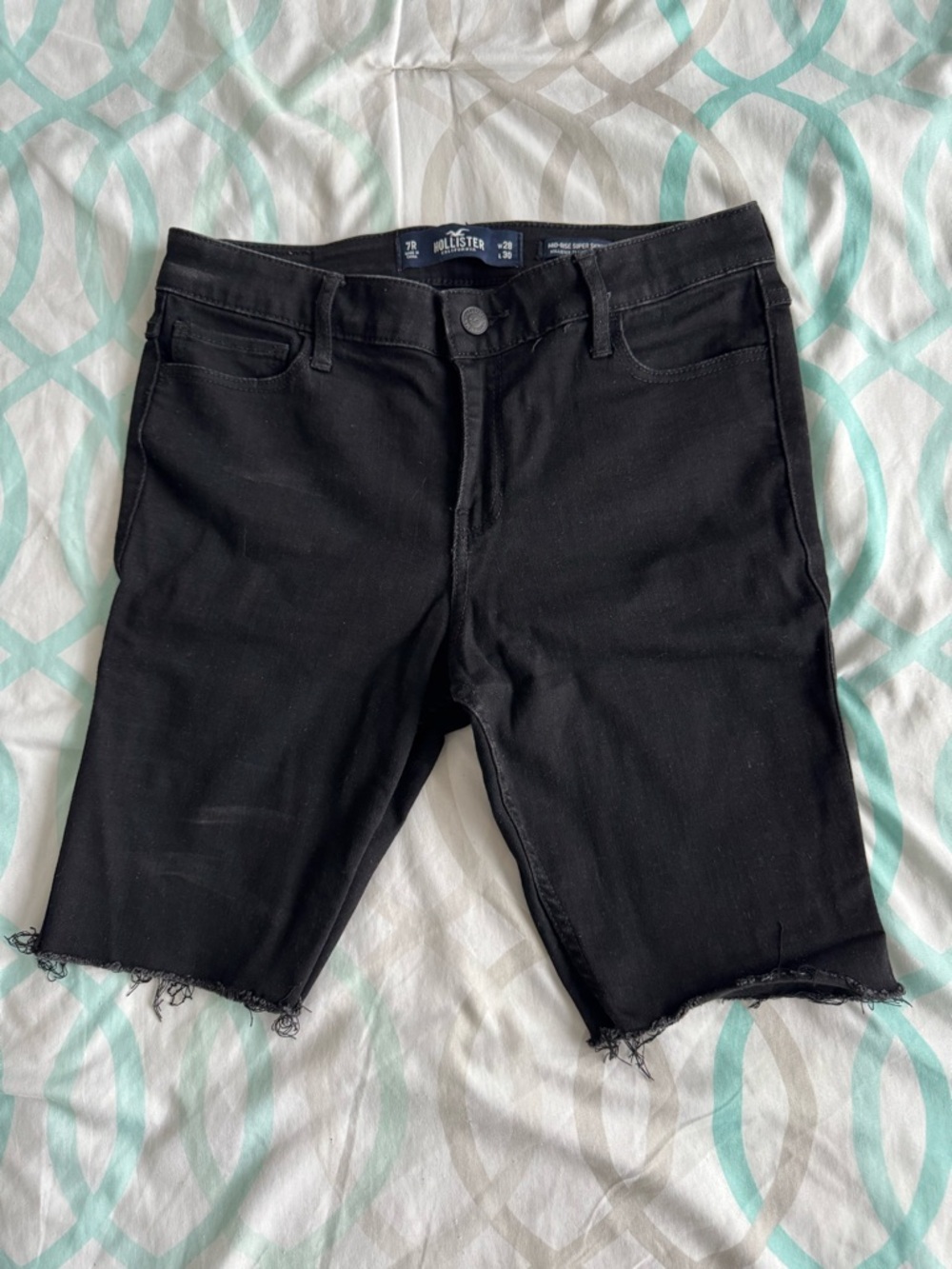 Hollister Black Frayed Hem Denim Bermuda Shorts
